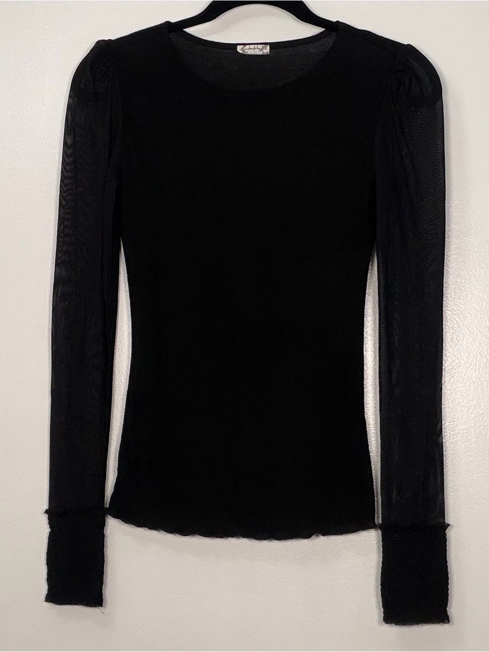 Free People Black Long Sleeve Mesh Sleeve Crewneck